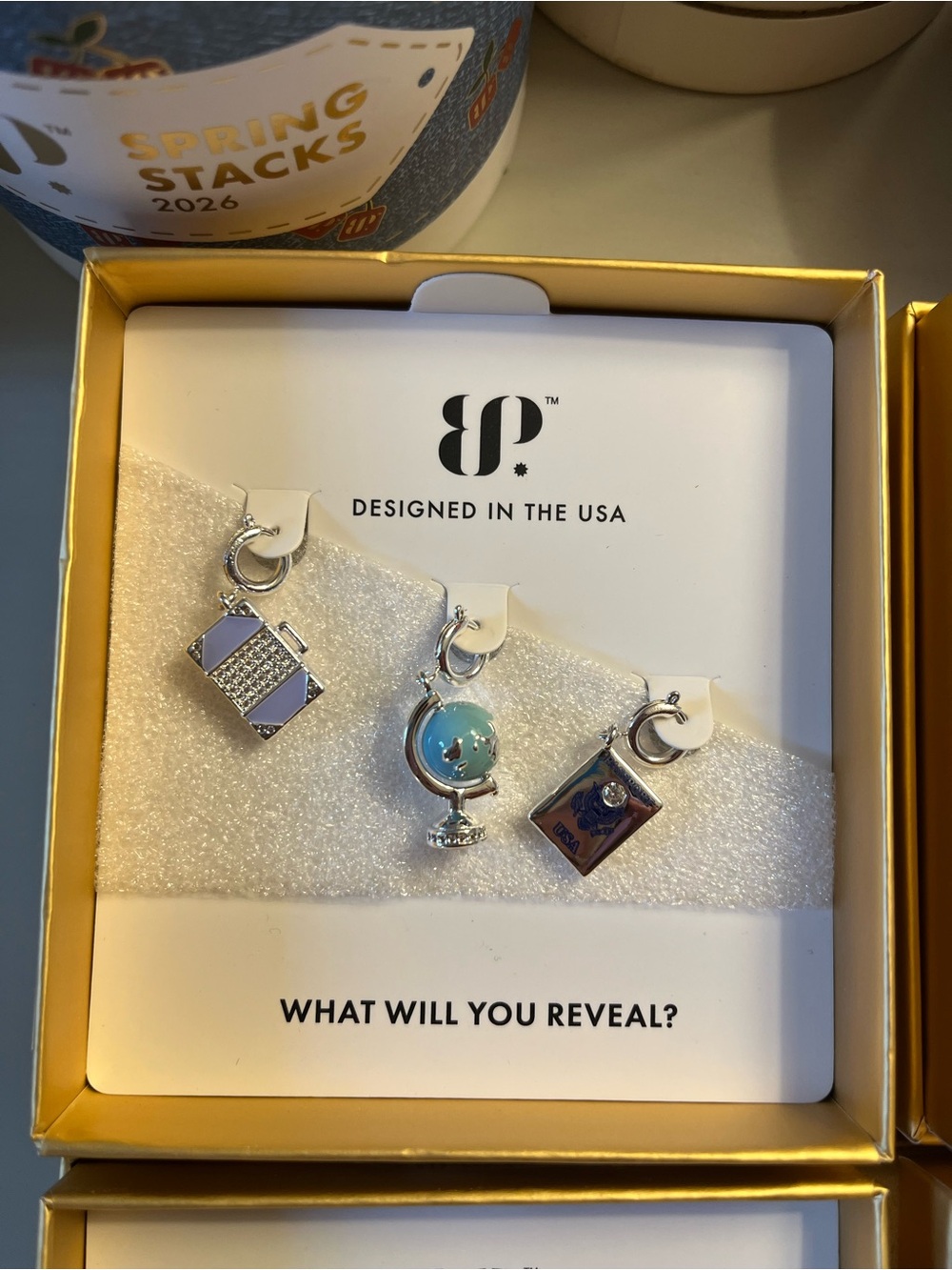 Bomb Party Gem Society Travel-Themed Silver & Blue Charm Trio